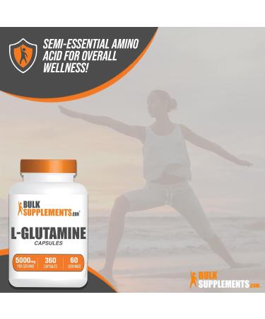 L-Glutamine Capsules - 5000mg Glutamine Supplement for Gut Health | BulkSupplements.com | Gluten Free | 340 Capsules (Pack of 1 - Buy Online on GoSupps.com