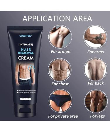 Soothing & Effective Hair Removal Cream for Men - Painless Depilation for Facial, Pubic, Underarm, Chest, Back - 5.07oz - Buy Online on GoSupps.com