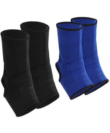 Geyoga 2 Pairs Compression Ankle Sleeve Muay Thai Foot Brace Boxing Ankle Braces for Men Breathable Ankle Support for Women Ankle Wraps Support for Martial Arts Kickboxing Gym Running L Size Black Blue