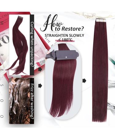 Moresoo 12 Inch Burgundy Red Tape in Hair Extensions - 100% Real Human Hair Remy, Invisible Tape-in Extensions - 20 Pieces/30g #99J - Buy Online on GoSupps.com