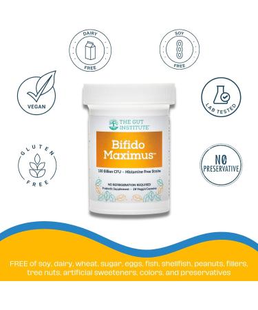 The Gut Institute Bifido Maximus Ultra High Potency Probiotics for Women and Men - Bifidobacterium longum 100 Billion CFUs - 28 ct - 7 Strains - No Histamines - No Refrigeration Needed - Made in USA - Buy Online on GoSupps.com