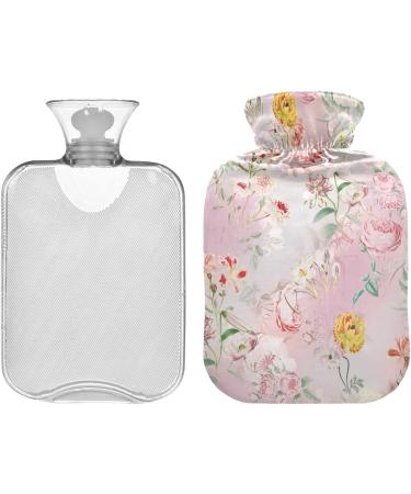 Naanle 2L Hot Water Bottle with Pink Flower Cover | Large Pain Relief & Warmth for Back Hands & Feet | Transparent Design for Cold Therapy - Buy Online on GoSupps.com