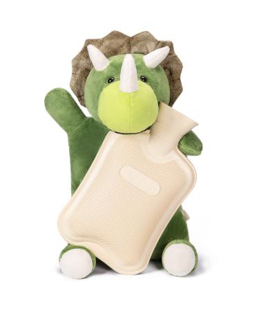 HomeTop Premium Classic Rubber Hot and Cold Water Bottle with Cute Stuffed Triceratops Cover (2L, White) Cream White/Triceratops 67.63 Fl Oz (Pack of 1)