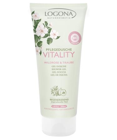 LOGONA natural cosmetics shower gel Vitality exclusive combination of grape seed oil and wild rose extracts vegan 200 ml