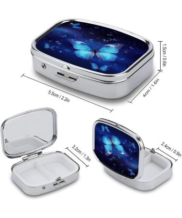Shop Blue Starry Butterfly Pill Box - 2 Compartment Decorative Metal Organizer for Travel | Portable Pocket & Purse Pill Case - Buy Online on GoSupps.com