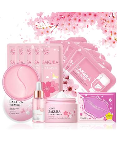 Skin Care Sets & Kits Cherry Blossom Skincare Set Skin Care for Teenage Girls Pamper Sets for Women Skincare Sets with Face Cream Face Serum Lip Mask Sleep Mask Eye Mask Mud Mask