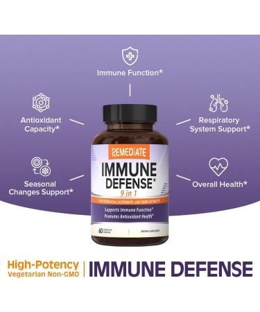 REMEDIATE Immune Defense 9-in-1 Supplement for Superior Immune Support - 60 Vegetarian Capsules - Buy Online on GoSupps.com