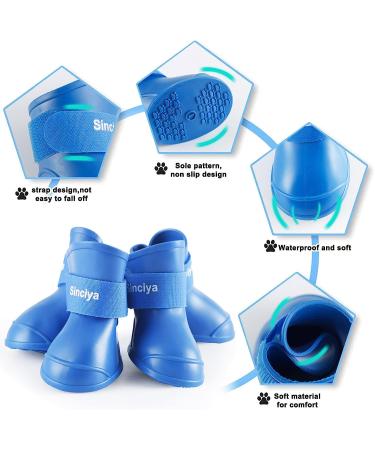 SINCIYA Dog Rain Boots - Waterproof Anti-Slip Shoes with Adjustable Straps, Small Blue - 4PCS Outdoor Booties with Rugged Rubber Sole - Buy Online on GoSupps.com