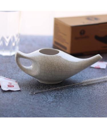 2activelife Ceramic Neti Pot - 225ml, Dishwasher Safe, Compact Design - Ivory Crackle - Buy Online on GoSupps.com