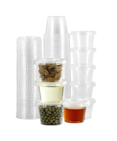 FICUCUSO 200 Sets - 1 oz Jello Shot Cups ,Condiment Containers with Leak-Proof Lids, Disposable and Recyclable, Condiment Cups with Lids for Sauces, Souffle, Food Samples, Pills and More. 1oz-200 sets with lids