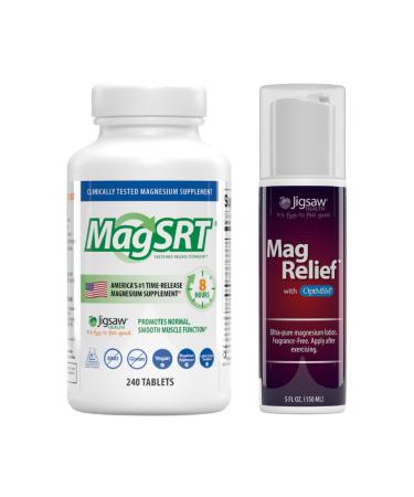 Jigsaw Health Magnesium Bundle | MagSRT 240 Tablets and MagRelief 5 Ounces (Lotion)