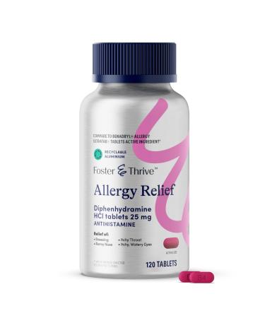 Foster & Thrive Diphenhydramine 25mg Allergy Relief for Seasonal Allergies Itchy Watery Eyes Sneezing Runny Nose Fast-Acting Antihistamine Medicine for Children and Adults