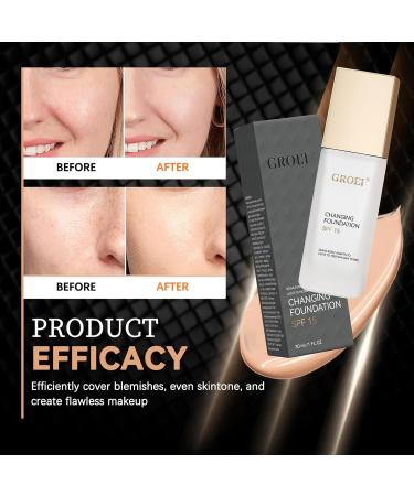 LMDGDS Colorchanging foundation SPF 15 with glycerin colorchanging foundation for mature skin Liquid makeup Longlasting mattifying vegan 30 ml - Buy Online on GoSupps.com