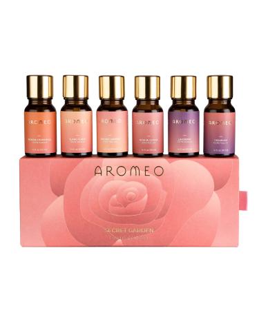 AROMEO 6 Floral Essential Oils Set | Rose Oil, Jasmine Oil, Lavender Oil, Ylang Ylang Oil, Geranium Oil, Chamomile Oil | for Skin, Hair, Diffuser, Laundry