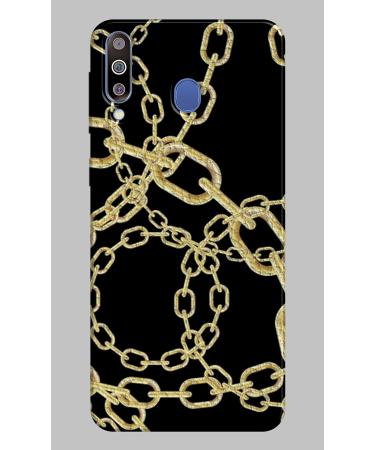 Soft TPU protective case for Samsung M 30 056 leather black elegant chains gold luxury