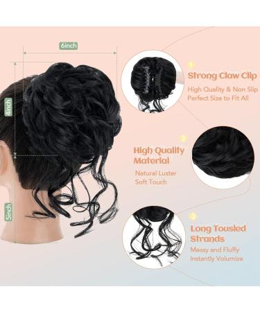 S-Noilite Claw Clip Messy Bun Hair Chignon | Curly Wavy Scrunchie Synthetic Ponytail Extension - Dark Black 1 - Buy Online on GoSupps.com