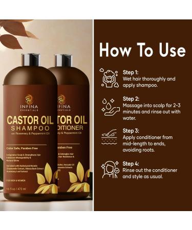 Castor Oil Shampoo & Conditioner Set for Hair Growth | Rosemary & Peppermint | Anti-Hair Loss | Strengthen & Shine | 16 fl oz - Buy Online on GoSupps.com