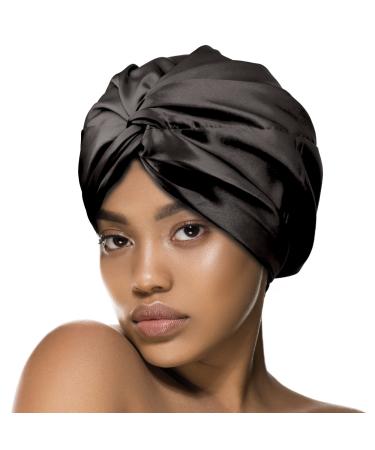 Donna Reversible Silky Satin Sleep Turban Day & Night Turban 1PC for Curly Hair Straight Hair All Hair Textures Fashion Headwrap MIDNIGHT Color