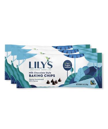 Milk Chocolate Style Baking Chips By Lily's Sweets | Made with Stevia, No Added Sugar, Low-Carb, Keto Friendly | 32% Cocoa | Fair Trade, Gluten-Free & Non-GMO Ingredients | 9 Oz, 3 Pack