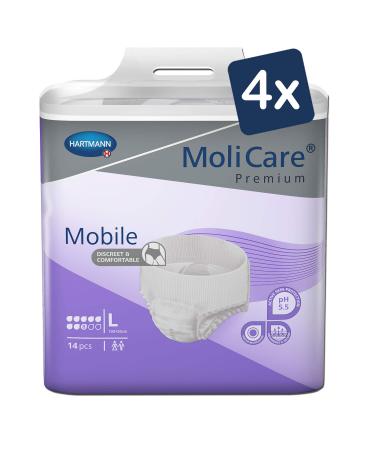 Molicare Premium Mobile disposable pants: discrete use in incontinence for women and men 8 drops size.L (100-150 cm hip circumference) 4x14 pieces L (1 Pack)