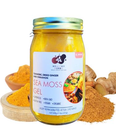 Sea Moss Gel (16 oz) Made from St Lucia Gold Seamoss with Turmeric, Dried Ginger and Cinnamon with All Natural Essential Vitamins, Minerals Plus Antioxidants Wild Harvested