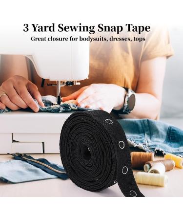 Sewing Snap Tape Trim - 3 Yard Soft Cloth Snap Button Ribbon Fastener Tape for DIY Accessories - Black - Buy Online on GoSupps.com