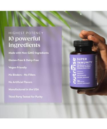 NutriRise Immunity Complex - Immune Support Supplement with Vitamin C, Zinc, Turmeric, Elderberry & Probiotics - 90 Capsules - Buy Online on GoSupps.com