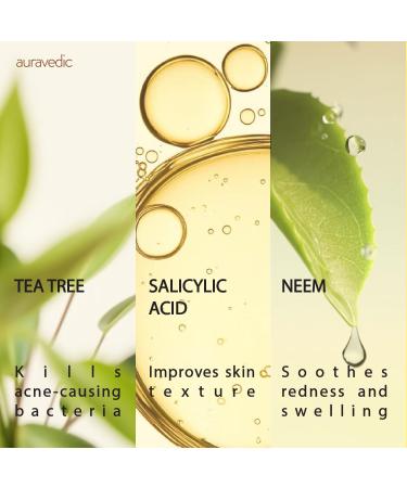 Auravedic Acne Face Wash with 2% Salicylic Acid Neem & Tea Tree | Foaming Cleanser for Oily & Acne Prone Skin | Oil Control Gentle Daily Cleanser for Men & Women | 4.06 Fl Oz (120ml) - Buy Online on GoSupps.com