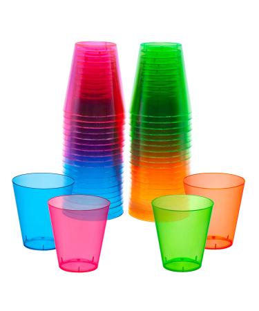 Party Essentials Hard Plastic 2-Ounce Shot/Shooter Glasses, 40-Count, Assorted Neon 40 Count (Pack of 1)