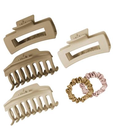 Amazer Hair Clips for Thick Hair - 4 Pack Neutral Colors Matte Hair Claw Clips with 2 Hair Scrunchies - Natural Yellow & Light Brown - Buy Online on GoSupps.com