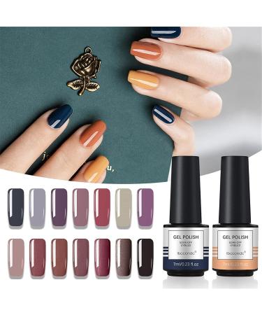 JOYISURE Gel Nail Polishes Glitter Gel Nail Polish Soak Off UV LED Gel Polish Kit Nail Art Set of Coral Pink Nude Grey Purple Peach Brown Colours 8ml each (#05) - Buy Online on GoSupps.com
