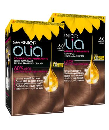 Garnier 2 x Garnier Oil Colour Permanent Hair Colour 6.0 Light Brown Amabolia Free Delicate Fragrance - 2 Tints