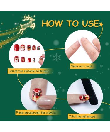 72 Pieces Christmas Kids False Nails - Full Cover Short Artificial Nail Tips for Girls, Pre-glue Fake Nails for Children, Stick On Nails for Christmas Nail Art - Style 1 - Buy Online on GoSupps.com