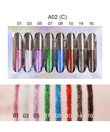8 Colors Liquid Glitter Eyeliner Set - Sparkly Makeup in Light Purple, Silver White, Blue Purple, Green, Sky Blue, Big Red, Star Gray, Coffee Golden - Colorful Shimmer Eyeliner Kit - Buy Online on GoSupps.com
