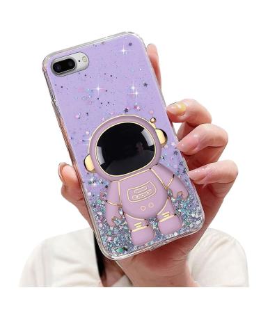 Tivenfezk nadoli for iPhone 7 plus/8 plus astronaut hidden stand cover caricature glitter stand soft silicone bling transparent protective cover iphone 7 plus/8 plus purple