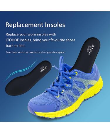 LTOHOE Memory Foam Insoles for Men - Shock Absorbing Shoe Inserts for Running, Hiking, Sneakers - Foot Pain Relief & Comfort Inner Soles - 8mm Black, US 11 - Buy Online on GoSupps.com