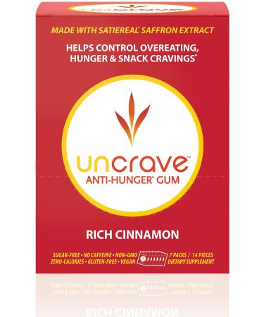 UNCRAVE Gum with Satiereal Saffron Extract - Control Compulsive Snacking Overeating and Cravings for Healthy Weight Management - Improve Mood - Rich Cinnamon Box of 7 Packs rich cinnamon 2 Count (Pack of 7)