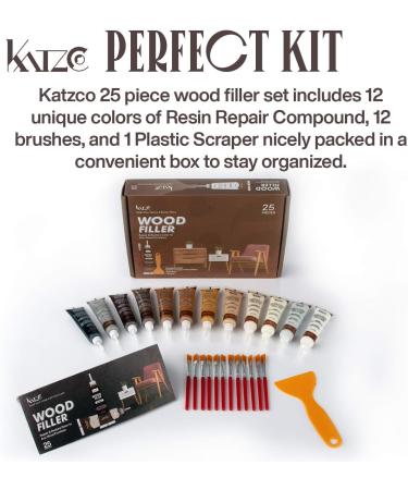 Katzco Furniture Repair Wood Fillers - Set of 25 - Resin Repair Compounds and Brushes with Plastic Scraper - For Stains  Scratches  Wood Floors  Tables  Desks  Carpenters  Bedposts - Buy Online on GoSupps.com