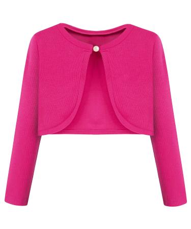 BONNY BILLY Girls Cardigan Long Sleeve Knitted Cotton Bolero Shrug Kids Clothing 10-11 Years Hot Pink