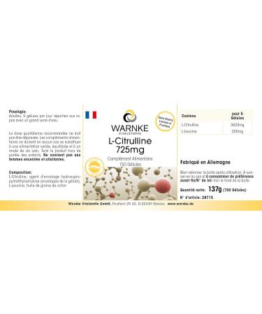 Citrulline Capsules 725mg - Vegan Amino Acid Supplement - 150 Capsules | Warnke Vitalstoffe - Buy Online on GoSupps.com