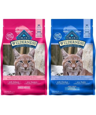 Blue Buffalo Wilderness High Protein Grain Free & Wilderness High Protein Grain Free Natural Adult Indoor Dry Cat Food Chicken 2.2kg bag Salmon Medium Bag + Cat Food Chicken 2.2kg