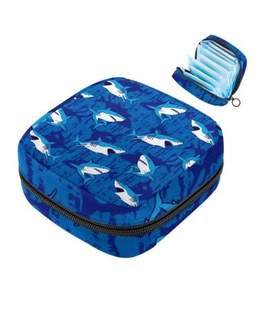 Women bands storage bag menstrual cup pocket girl travel big capacity make-up women bandage organizer blue shark underwater animal