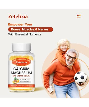 Calcium Gummies for Women Men, Calcium Magnesium Zinc with Vitamin D3 & K2, Calcium Magnesium Supplement for B0nes Muscles, Pineapple & Mango Flavor - 120 Count Mango Pineapple 60 Count (Pack of 2) - Buy Online on GoSupps.com