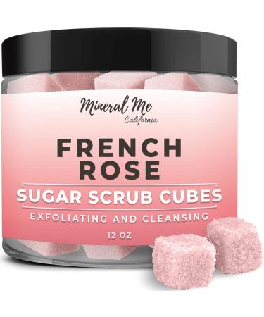 Body Scrub Exfoliator - 12oz FRENCH ROSE Sugar scrub cubes w/Mango Butter & Shea butter- Ultra Hydrating & Moisturizing - Natural & Organic for all body exfoliation- For hands arms legs & foot French Rose 12 Ounce (Pack o