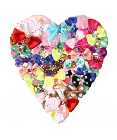 pengxiaomei 50 PCS Dog Hair Bows Pet Hair Bows Tie Puppy Rubber Bands Hair Grooming Accessories