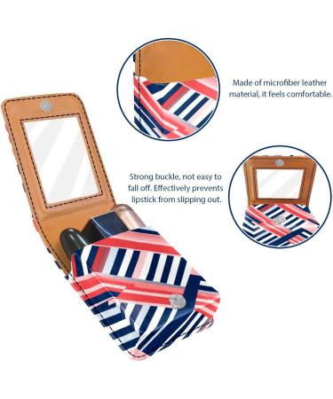 Travel Lipstick Organizer Case - Portable Makeup Bag with Mirror - Blue & Red Stripes - Ideal for International Shipping - Buy Online on GoSupps.com