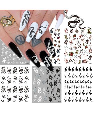 Snake Nail Art Stickers Decals Nail Art Supplies 3D Nail Self-Adhesive Hot Snake Nail Decals for Acrylic Nails Designs Manicure Tips Decoration DIY Decor Nail Art Accessories