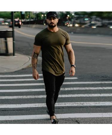 Men's Gym Workout Slim Fit Short Sleeve T-Shirt 2-Pack - Army Green & Black | Large - Buy Online on GoSupps.com