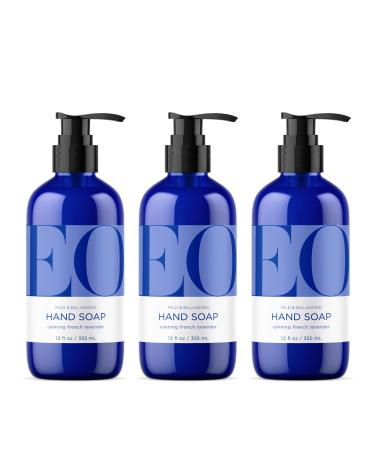 EO Liquid Hand Soap 12 Ounce (Pack of 3) French Lavender Organic Plant-Based Gentle Cleanser with Pure Essential Oils