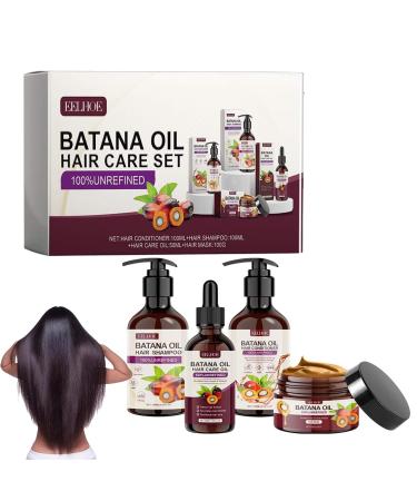 Batana Oil Volumizing Hair Care Set Repairs Frizzy Hair Deep Nourishes Scalp Smooth Hair Travel Set for Women and Men Include Shampoo Conditioner Hair Mask Hair Oil